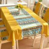 茶几餐桌布艺台布棉麻盖布长方形圆桌定做餐厅酒吧中式青花瓷桌布