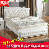 简约现代实木床带软靠 全实木床储物床1.8米双人床高箱床婚床白色