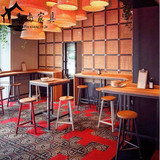 新款北欧休闲移动酒吧餐桌椅 铁艺实木做旧 高脚凳咖啡厅奶茶店桌