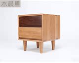 环保家具全实木橡木床头柜日式韩式简约现代双抽储物柜橡木床头柜
