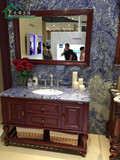 新款美式乡村浴室柜实木欧式大理石洗手台面盆橡木卫浴落地柜组合