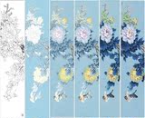 高清国画牡丹条屏16套含白描底稿步骤图 山水国画临摹素材电子稿