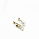 韩国进口 纯14K金耳环 美女的诞生珍珠金豆金球耳钉 拧螺丝耳骨钉