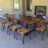 美式乡村复古餐桌长方形实木餐桌椅组合铁艺餐桌咖啡桌酒吧办公桌