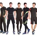 新款夏季速干跑步装备男士健身服三件套装训练紧身运动瑜伽服男式