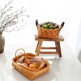 日式杉木木片篮子桌面置物盒水果篮蜜糖色收纳筐