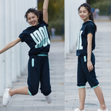 大码运动套装女夏韩版跑步两件套大童少女中学生七分裤宽松休闲服