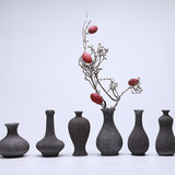 插花花器 禅意日式陶瓷创意花道茶道摆件 粗陶复古水培花器小花瓶
