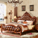 美式床新古典深色家具婚床1.8米双人实木床 美式真皮床