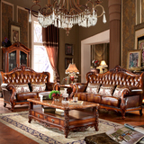 欧式真皮沙发头层牛皮美式实木雕花转角大小户型客厅123组合家具