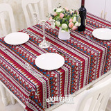 东南亚异域棉麻桌布布艺桌旗红蓝色地中海台布欧式茶几布波西米亚