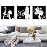 艺术画黑白抽象装饰画卧室壁画床头客厅挂画现代简约三联卡通组合