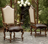 欧式全实木高档真皮扶手椅、美式别墅定做餐椅、手工雕刻实木椅