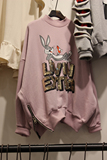 韩国东大门代购女装2016年春款字母亮片卡通兔八哥侧拉链长袖卫衣