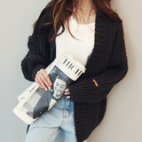 韩国代购2016秋冬装粗针棒针加厚蝙蝠中长款宽松开衫毛衣外套女潮