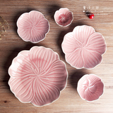 复古日式餐具创意陶瓷菜盘酱料碟家用碟子碗 冰裂釉粉色花朵盘子