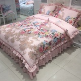 韩版全棉床上用品1.8m床被罩床单粉色田园纯棉四件套2.0m床双人