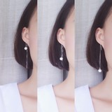 925纯银防过敏甜美百搭韩范多用长款珍珠耳线耳坠 气质型耳环R035