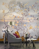 中式唐韵手绘花鸟壁画背景墙纸艺术壁纸卧室客厅定制无缝墙布包邮
