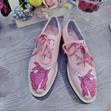 2016春夏韩版定制粉色松糕厚底休闲单鞋鞋带内外牛皮花纹图案女