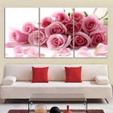 特价现代客厅装饰画婚庆卧室床头挂画壁画粉色玫瑰无框画冰晶三联