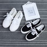 2016夏季厚底黑白色帆布鞋女韩版小白鞋系带学生休闲布鞋板鞋女鞋