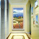手绘欧式油画地中海风景高档竖版客厅玄关走廊装饰画无框画壁挂画