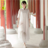 2016复古中国风汉服手绘五分袖女装新款唐装中长款显瘦改良连衣裙
