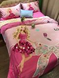 芭比娃娃公主纯棉四件套 外贸单人儿童床上用品 3D长绒棉床单春夏