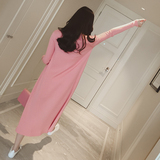 2016春装新品韩版时尚街拍修身毛衣开衫中长款纯色披风针织外套女