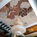 中式复古祥云墙纸 书房客厅电视背景墙壁纸 酒店天棚手绘大型壁画