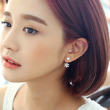 防过敏纯银清新925纯银韩国优雅气质甜美长款珍珠花朵耳环后挂式