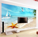 客厅沙发卧室背景墙纸壁纸 3d海滩风景壁画 无缝整张无纺布电视墙
