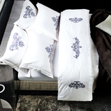 高端家纺白色刺绣花4四件套全棉1.8m2.0m床双人纯色床上用品素色
