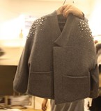 韩版2016秋冬装新款气质名媛宽松显瘦女装西装领长袖钉珠短外套女