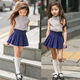 韩国女童2016夏季衬衫上衣中大童无袖娃娃领儿童纯棉圆点立领衬衣