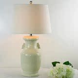 米白色裂纹釉双耳陶瓷台灯 中式装饰桌灯 灯具总高68厘米