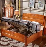 现代简约中式全实木床1.8米橡木床婚床 单双人床1.5米高箱储物床