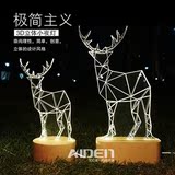 麋鹿实木3d小夜灯 创意小鹿装饰台灯 3D生日礼物 圣诞礼物礼品