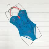 2016新款欧美外贸连体泳衣镂空花显瘦遮肚绑带大码钢托聚拢泳装女