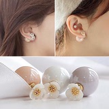 韩国防过敏珍珠双面优雅女气质耳钉925纯银小清新花朵耳环耳饰