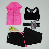 春秋季瑜伽服套装三件套健身房跑步运动长袖连帽外套女速干显瘦