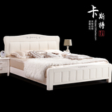 实木床现代简约中式1.8米白色橡木雕花描银卧室家具双人升降婚床