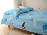 外贸纯棉斜纹卡通床单三件套1.5/1.8米床上蓝色小鱼超柔被单枕套