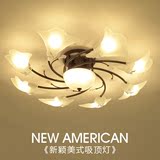 美式吸顶灯led客厅大气圆形玻璃餐厅灯具创意铁艺温馨浪漫卧室灯