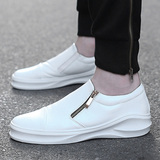 2016新款增高男鞋子韩版白色板鞋男士休闲皮鞋学生拉链鞋春季潮鞋