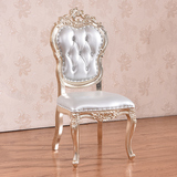 欧式餐椅 全橡木框架头层皮椅餐桌椅组合白色雕花真皮餐椅酒店椅