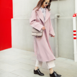韩国东大门风衣女2016春装新款紫粉色过膝长款收腰系带大翻领外套