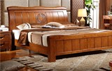 简约现代厚重款实木床双人床1.8米高箱橡木婚床2人雕刻