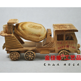木质儿童汽车玩具仿真木头汽车工程车摆件水泥搅拌车摆件滑行木车